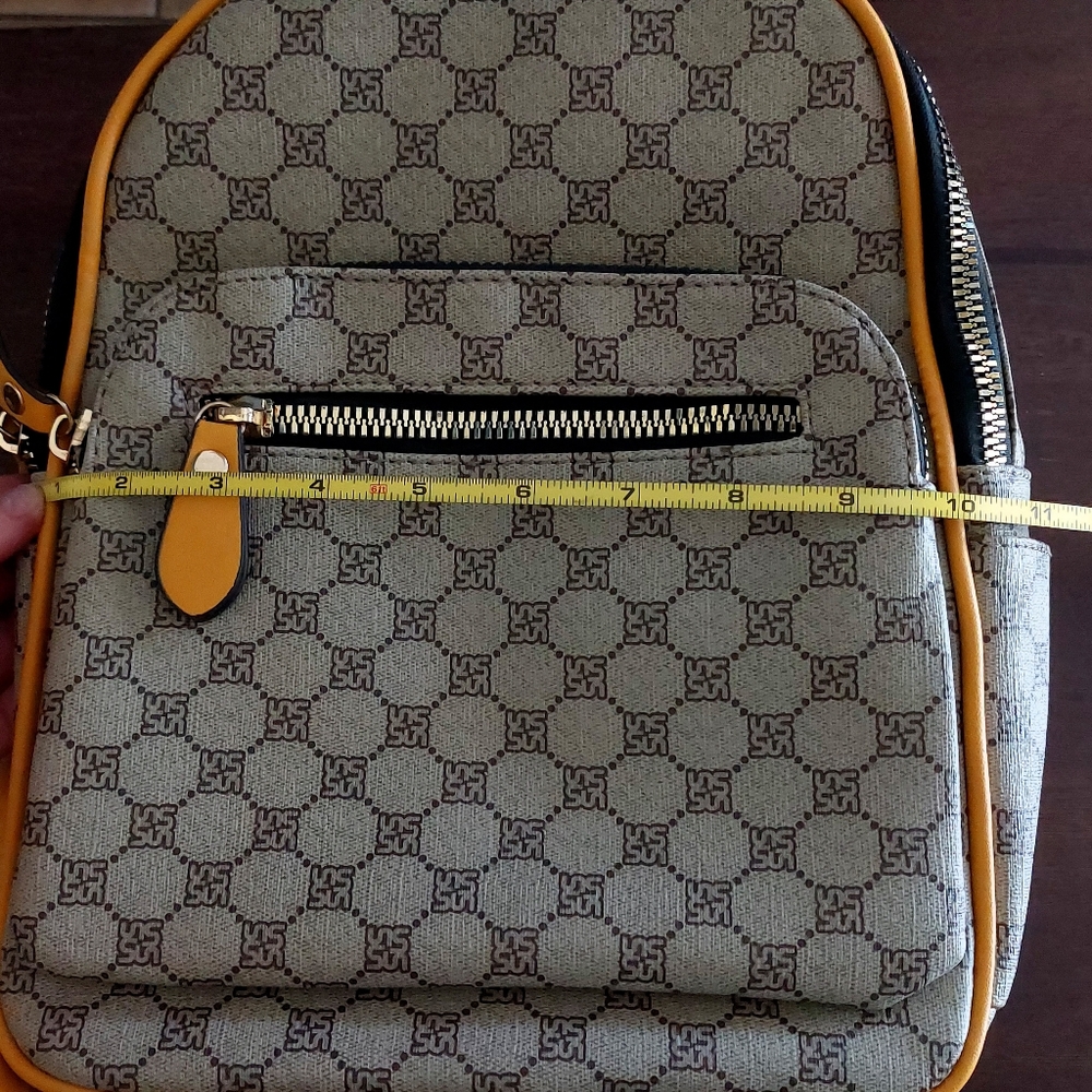 Yellow & Tan Small Faux Leather Vegan Friendly Fashion Backpack Purse w/ Print - Picture 10 of 12